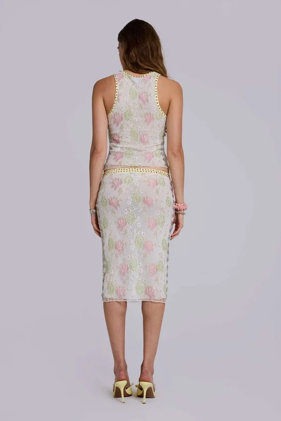 Fioretta midi-rok van kant met studs