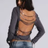 Fira T-shirt met V-hals en pailletten