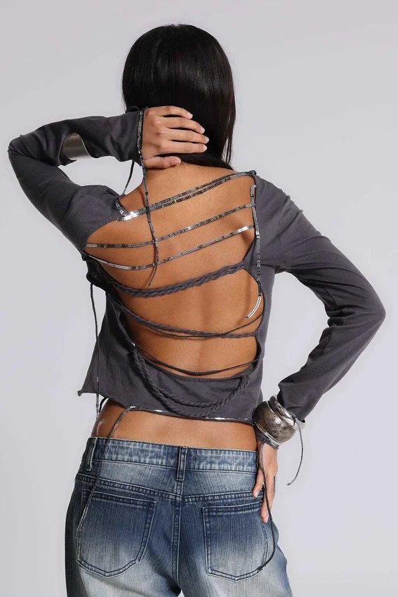 Fira T-shirt met V-hals en pailletten