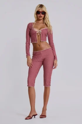 Freda zwemcapri met gingham-print