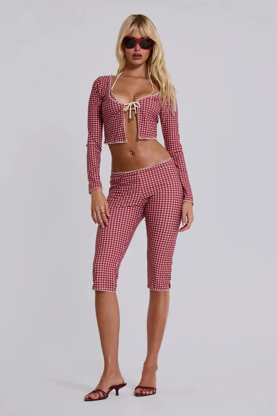 Freda zwemcapri met gingham-print