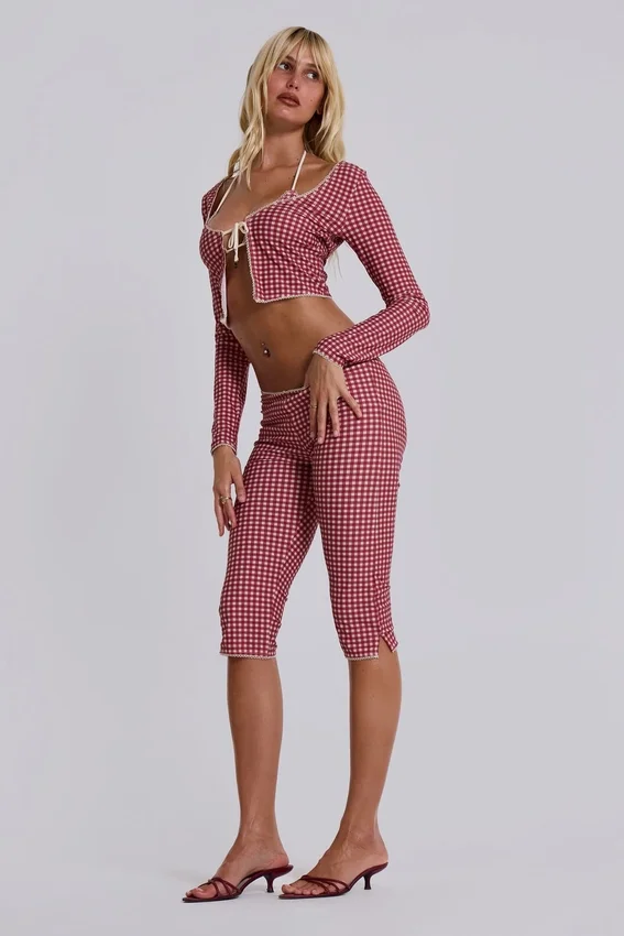 Freda zwemcapri met gingham-print