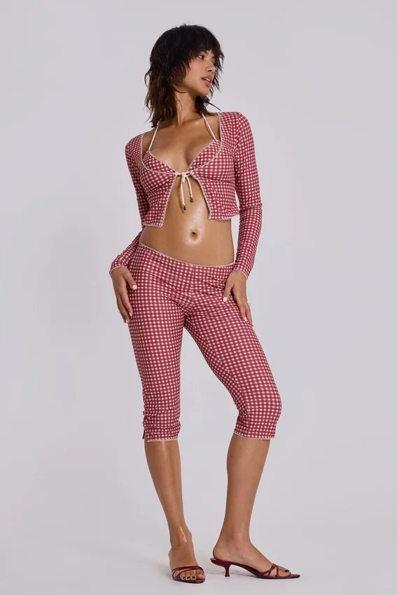 Freda zwemcapri met gingham-print