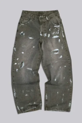 Geverfde kaki ripstop-timmermansjeans