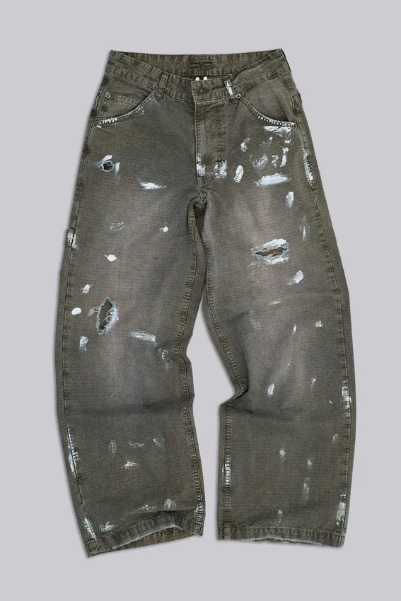 Geverfde kaki ripstop-timmermansjeans
