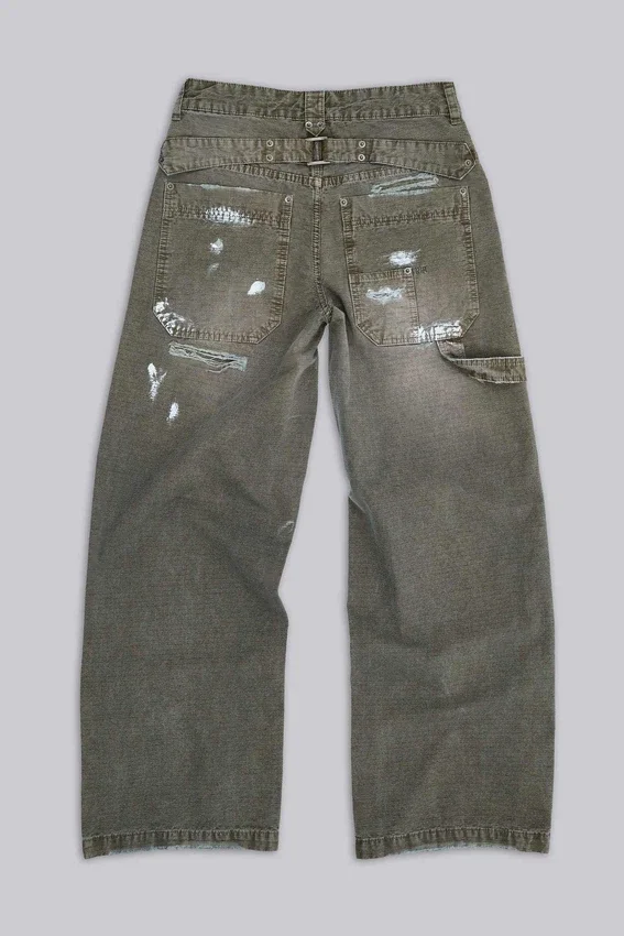 Geverfde kaki ripstop-timmermansjeans