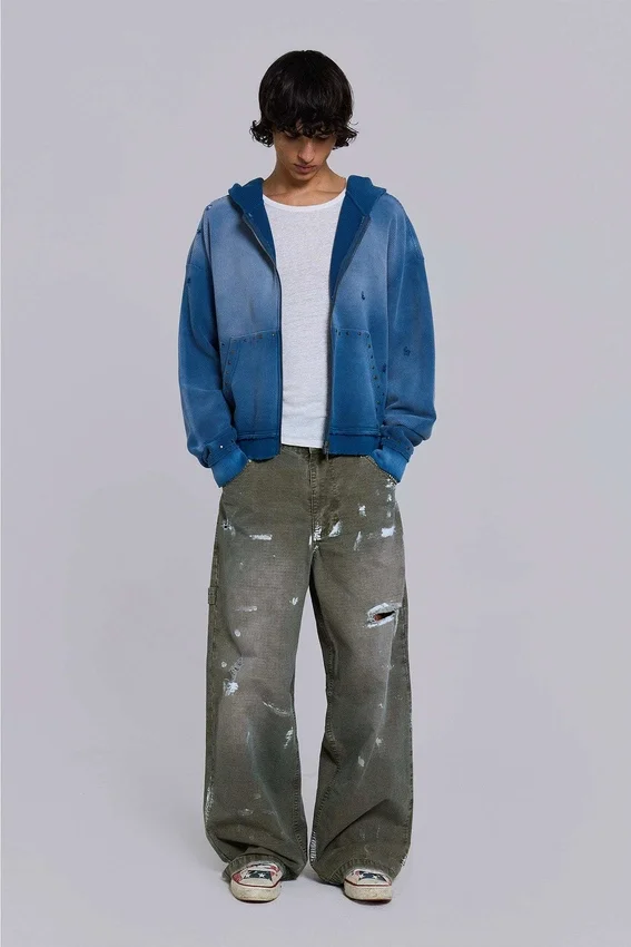 Geverfde kaki ripstop-timmermansjeans