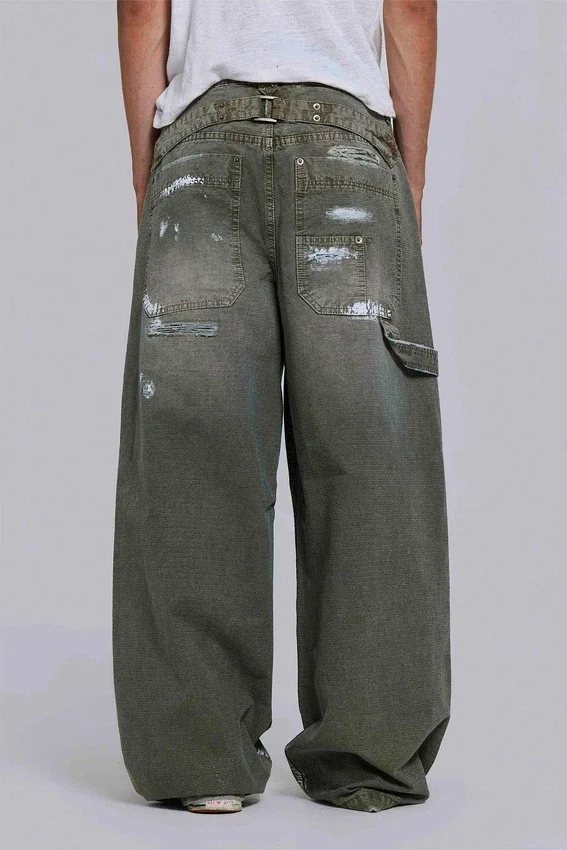 Geverfde kaki ripstop-timmermansjeans