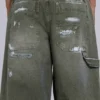 Geverfde kaki ripstop-timmermansjeans