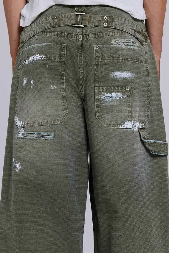 Geverfde kaki ripstop-timmermansjeans