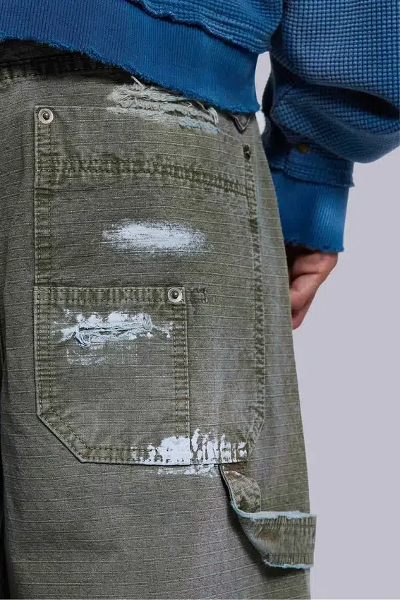 Geverfde kaki ripstop-timmermansjeans