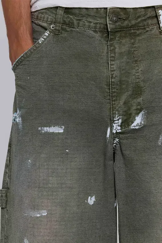 Geverfde kaki ripstop-timmermansjeans