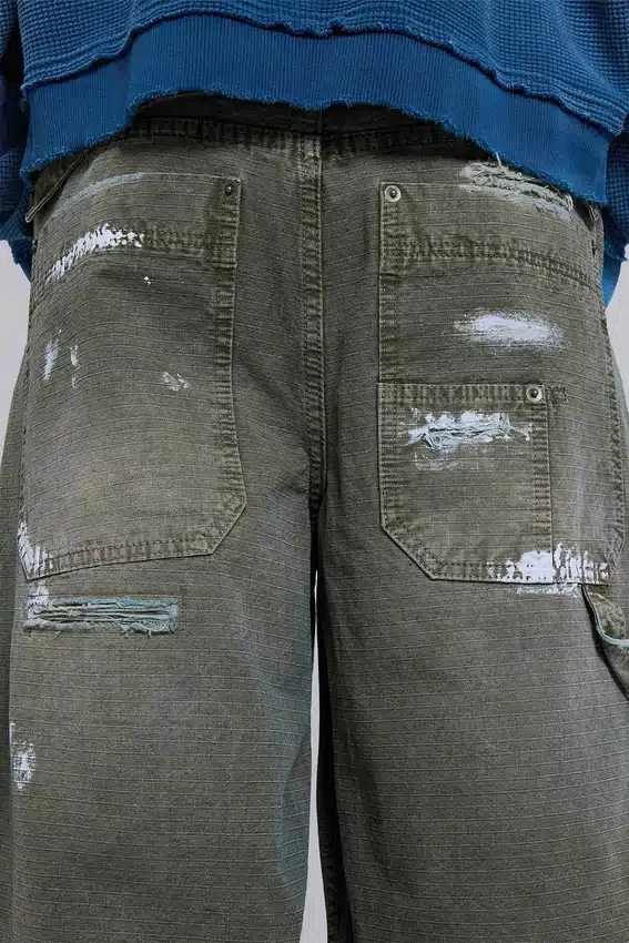 Geverfde kaki ripstop-timmermansjeans