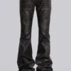 Gewaschener schwarzer PU-Drift-Bootcut-Jeans
