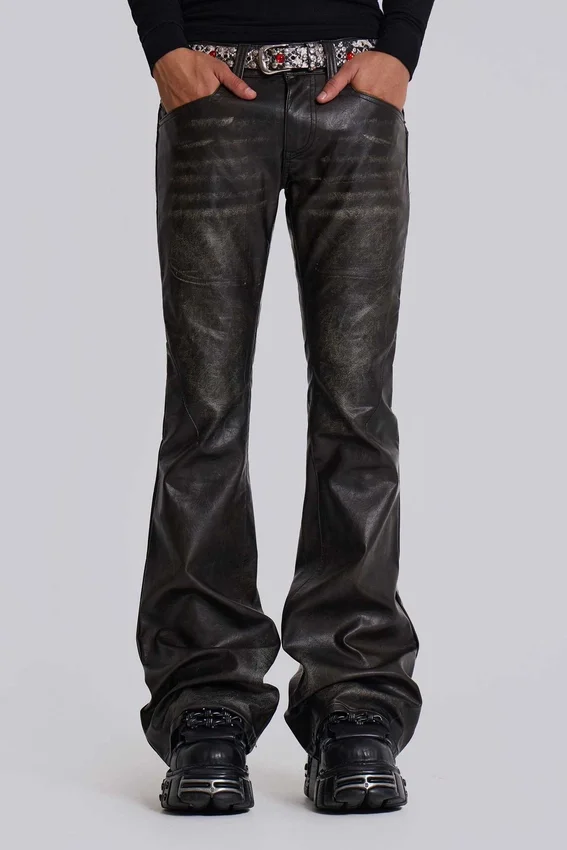 Gewaschener schwarzer PU-Drift-Bootcut-Jeans