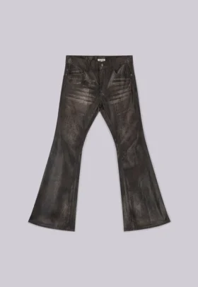Gewaschener schwarzer PU-Drift-Bootcut-Jeans