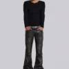 Gewaschener schwarzer PU-Drift-Bootcut-Jeans