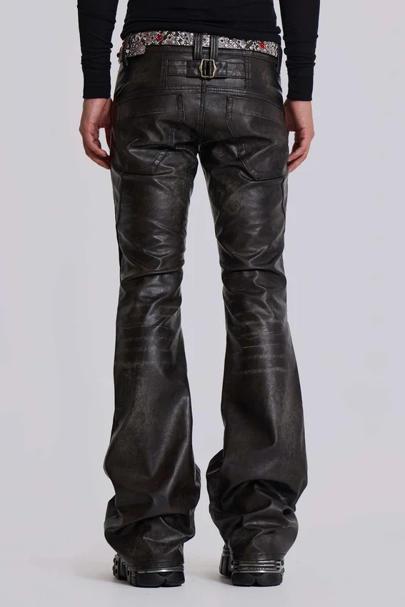 Gewaschener schwarzer PU-Drift-Bootcut-Jeans