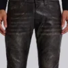 Gewaschener schwarzer PU-Drift-Bootcut-Jeans