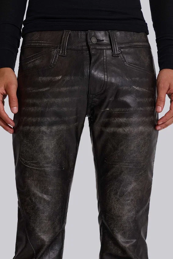 Gewaschener schwarzer PU-Drift-Bootcut-Jeans