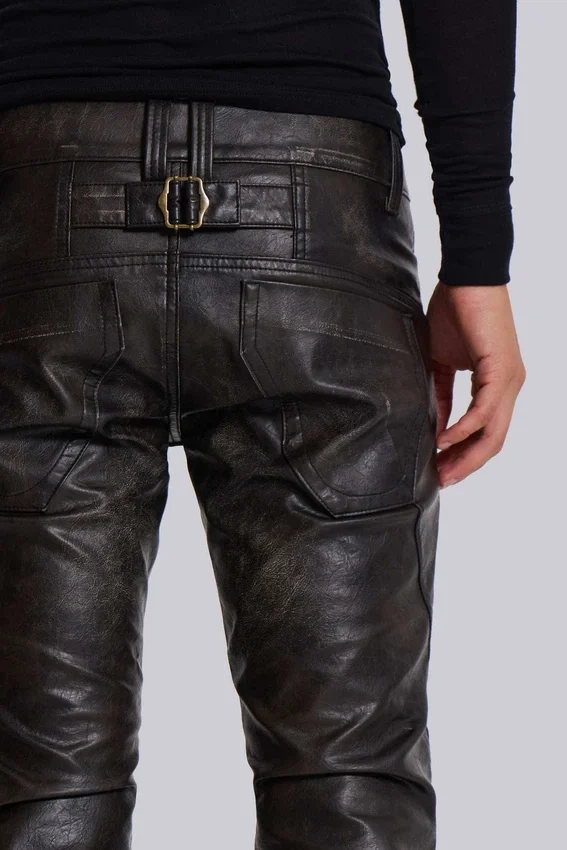 Gewaschener schwarzer PU-Drift-Bootcut-Jeans