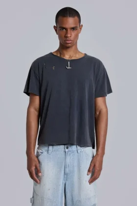 Gewassen zwart cropped Moth T-shirt