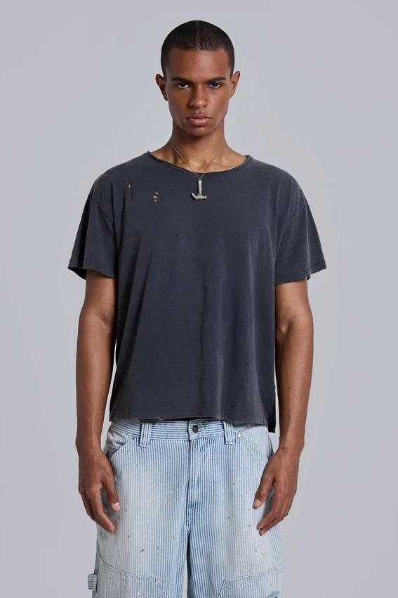 Gewassen zwart cropped Moth T-shirt