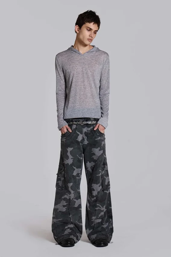 Gewassen zwarte cargo-broek met Trooper-camouflagepatroon