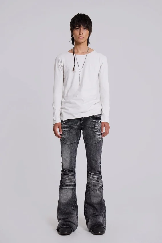 Gewassen zwarte Drift-Jeans met bootcut