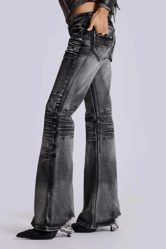 Gewassen zwarte Drift-Jeans met bootcut
