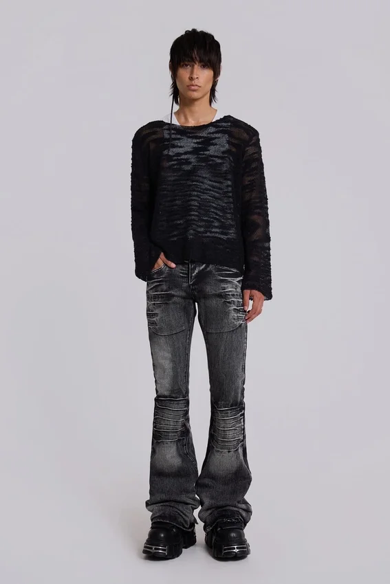 Gewassen zwarte Drift-Jeans met bootcut