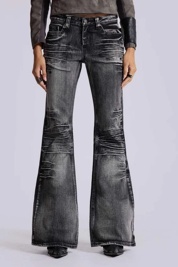 Gewassen zwarte Drift-Jeans met bootcut