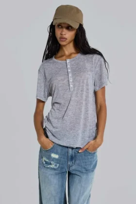 Grijs gemêleerd Haze Henley-T-shirt