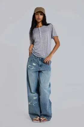 Grijs gemêleerd Haze Henley-T-shirt