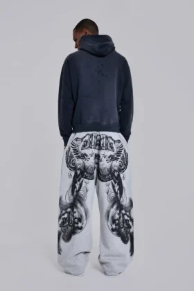 Grijs gemêleerde baggy Monster Joggers met gotische print