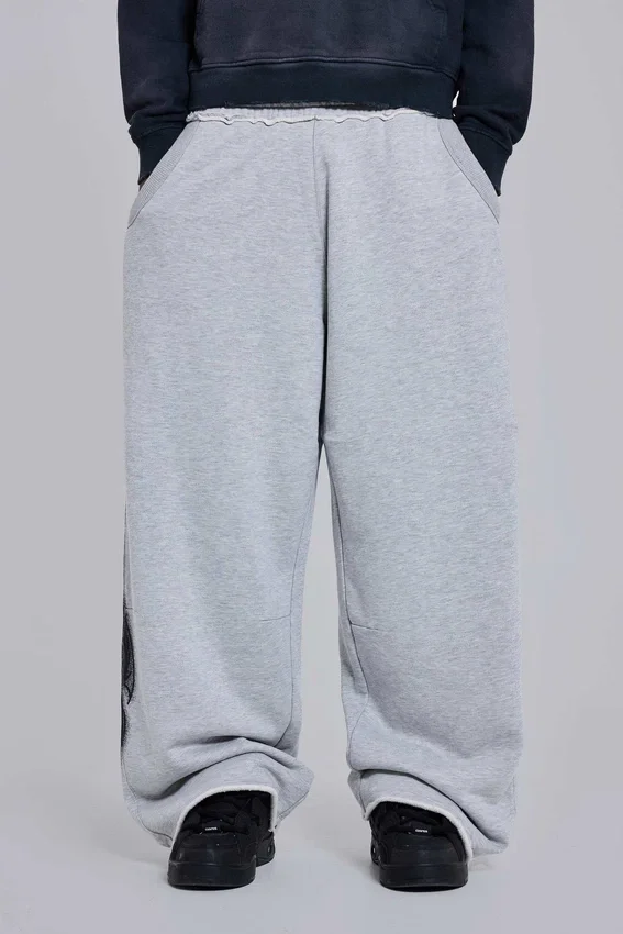 Grijs gemêleerde baggy Monster Joggers met gotische print