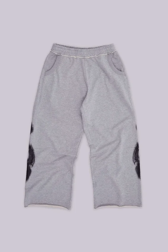 Grijs gemêleerde baggy Monster Joggers met gotische print