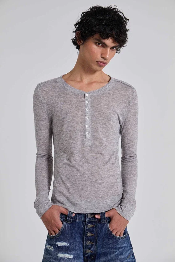 Grijs gemêleerde Haze Henley-top