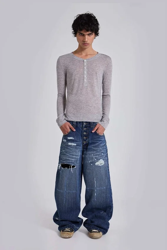 Grijs gemêleerde Haze Henley-top