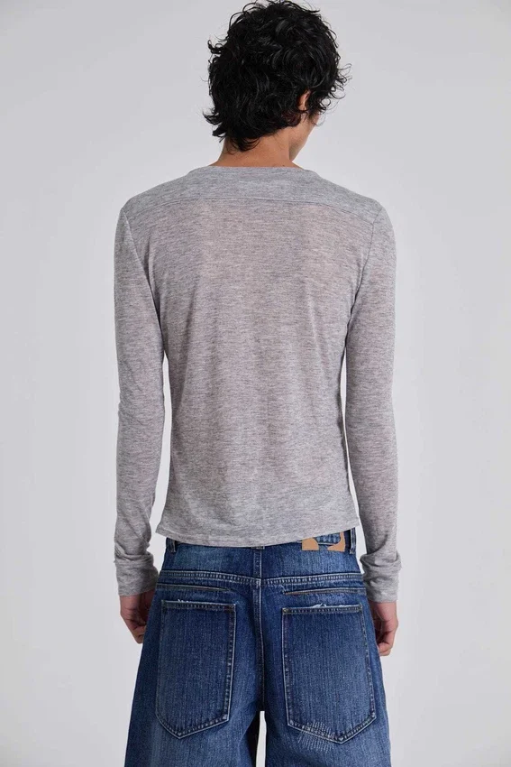 Grijs gemêleerde Haze Henley-top