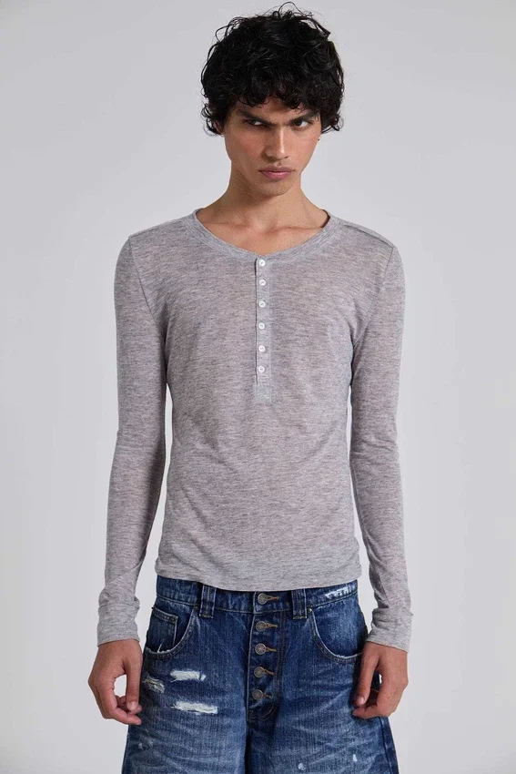 Grijs gemêleerde Haze Henley-top