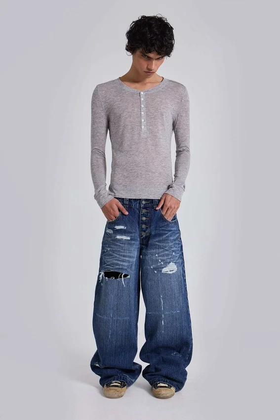 Grijs gemêleerde Haze Henley-top