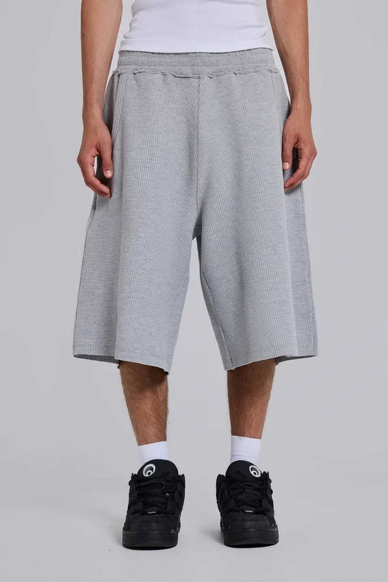 Grijze gemêleerde waffel-Monster Joggers-joggershort