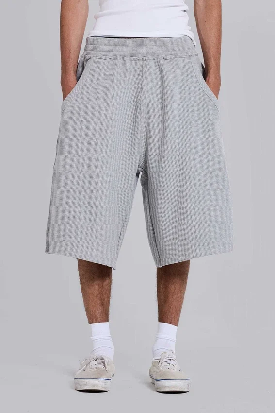 Grijze gemêleerde waffel-Monster Joggers-joggershort