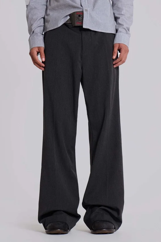 Grijze gestapelde bootcut-pakbroek