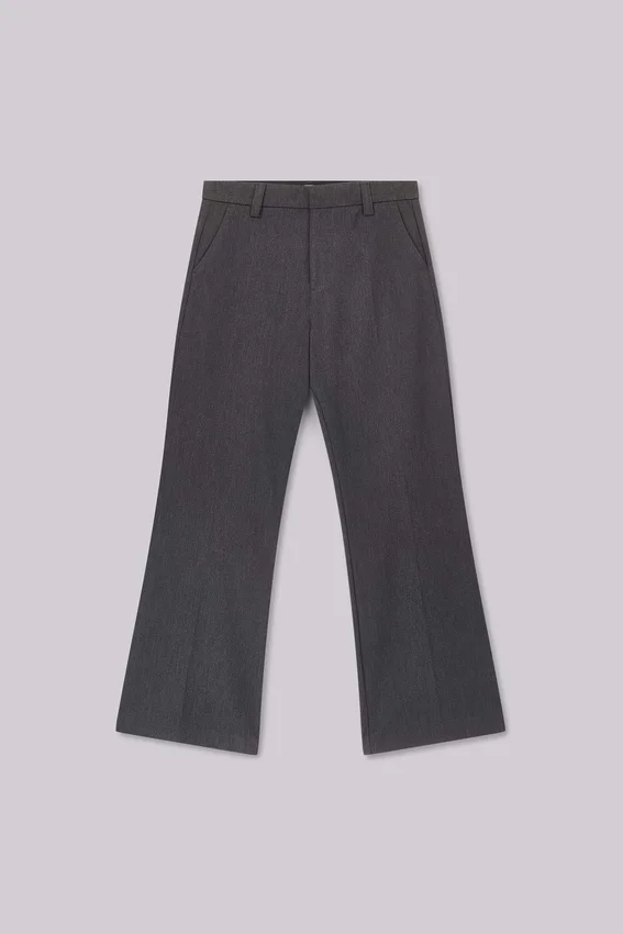 Grijze gestapelde bootcut-pakbroek
