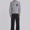 Grijze gestapelde bootcut-pakbroek