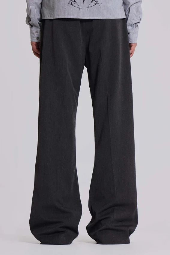 Grijze gestapelde bootcut-pakbroek