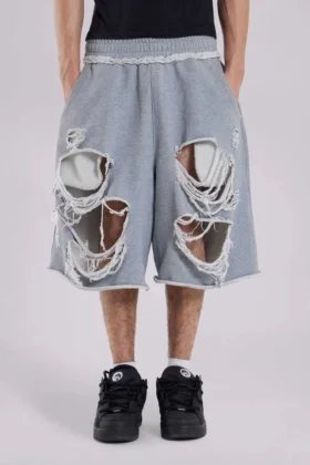 Grijze Monster-short met distressed-effect