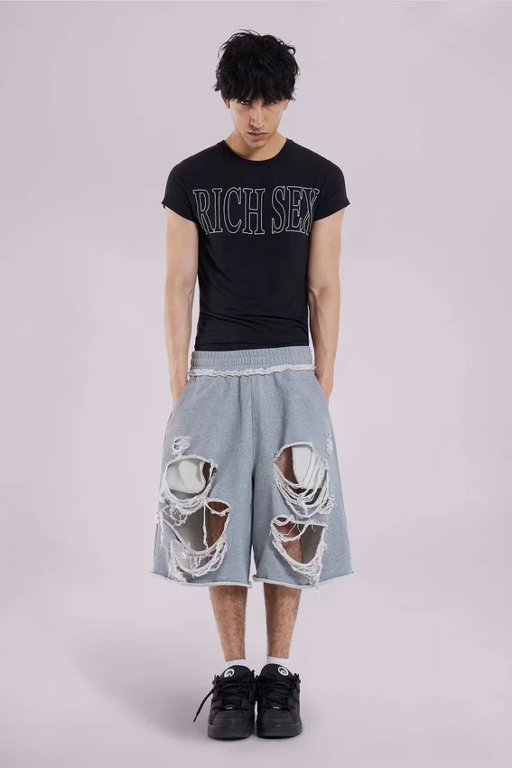Grijze Monster-short met distressed-effect